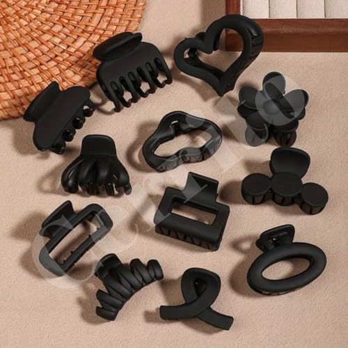 Image of Cerrito Small Hair Claw Clips for Women & Girls - Matte Nonslip Clamps with Strong Hold for Thick & Thin Hair, Neutral Mini Hair Accessories for Everyday Styling (6 Pcs, Black)