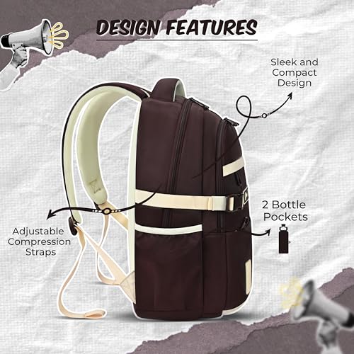 Image of Gear Elegant 19 inch /35L Large Water Resistant School Bag | Casual Backpack | Daypack | Travel Backpack | Kids Bag for Boys /Girls (Brown - Cream)