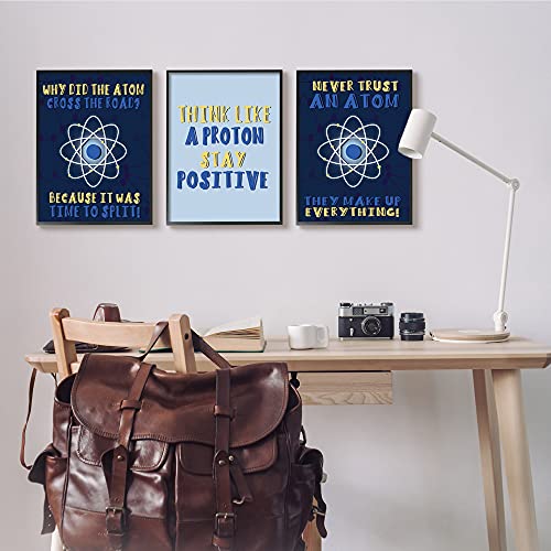 Image of 'Atom Cross The Road Scientific Humor Blue'| 3pc Framed Giclee Art Set 3 | Stupell Industries | Black, 16 x 20 Inches, Easy to Hang and Sturdy, Made in USA, by Lil' Rue