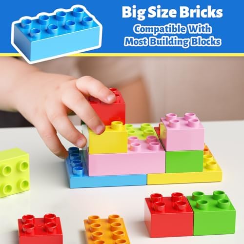 burgkidz Building Blocks, 150 Colourful Large Creative Building Blocks with Storage Box, Numbers and Letters Building, Construction Toy for Boys Girls from 3+ Years