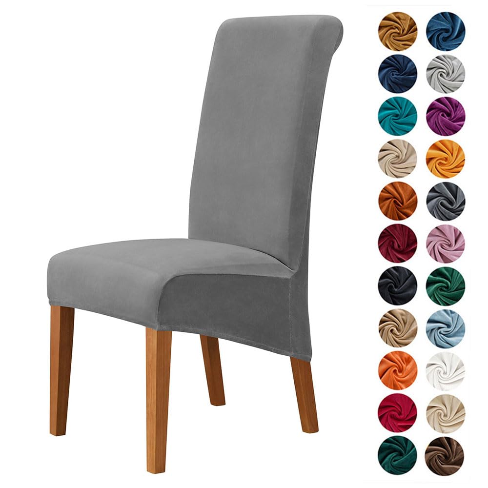 Highdi Dining Chair Covers for Wedding Banquet Party Decoration, Solid Color Velvet Stretch High Back Chair Slipcovers Washable Chair Protector Elastic Seat Covers (1 pc,dark gray)