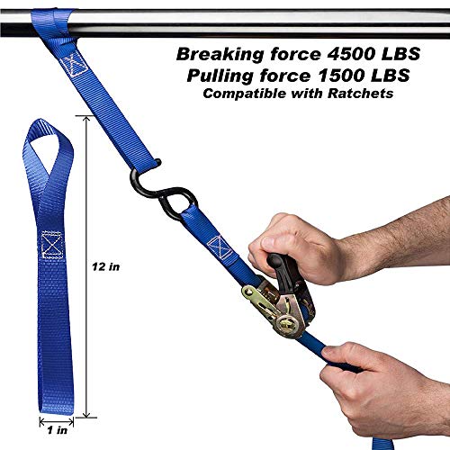 Big-Autoparts Soft Loop Tie Down Straps, 1 Inch By 12 Inch Motorcycle Towing Strap Breaking Strength 4500 Lb And Load Capacity 1500 Lb Ratchet Securing Strap For Atv Utv Dbikes Lawn Mower,6 Pack #TOP3