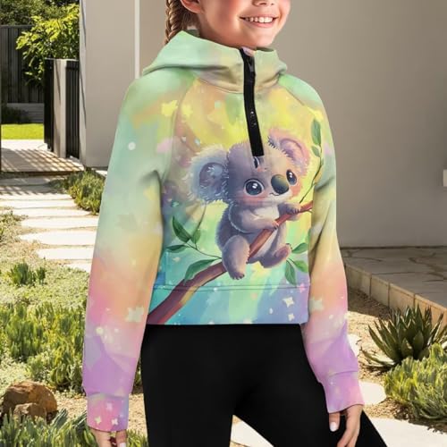 Children Half Zip Raglan Sweatshirt for Girls 5-14Y Winter Crop Hoodies with Front Pockets Comfoy Breathable3