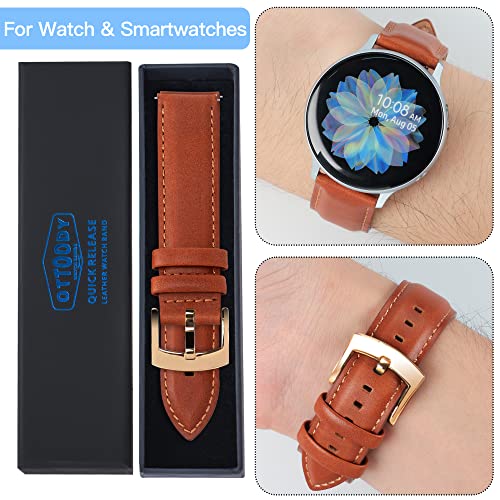Image of OTTOODY Leather Watch Bands Quick Release, Elegant Top Grain Leather Watch Straps for Men & Women, Choice of Color & Width - 18mm, 19mm, 20mm, 21mm or 22mm Wristbands Bracelet for Watch & Smartwatch