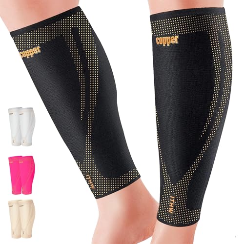 ITHW Copper Calf Compression Sleeves for Men and Women, Shin Splint Compression Sleeve for Legs Pain Relief, Footless Compression Socks for Varicose Veins(1 Pair)