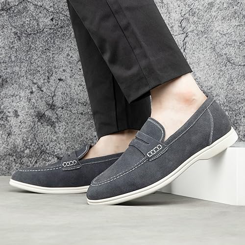 Image of Meijiana Men's Genuine Leather Loafers Slip-On Moccasins Suede Dress Shoes, Lightweight and Breathable with Rubber Sole Stylish Mens Loafers