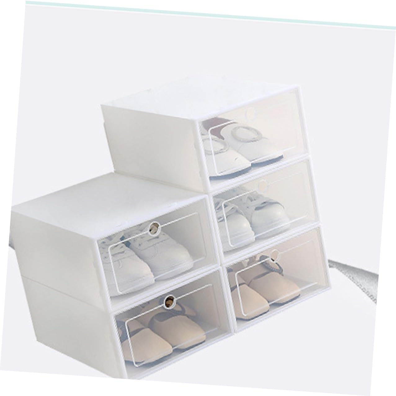 ARTIBETTER 12pcs Large Plastic Stackable Shoe Storage Boxes Thickened Shoe Organizers for Closet and Home Storage Container White