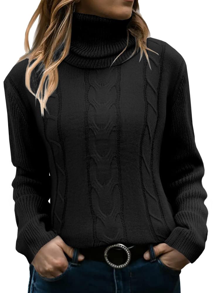 Womens Cable Knit Turtleneck Sweaters 2025 Winter Warm Long Sleeve Pullover Casual Tops