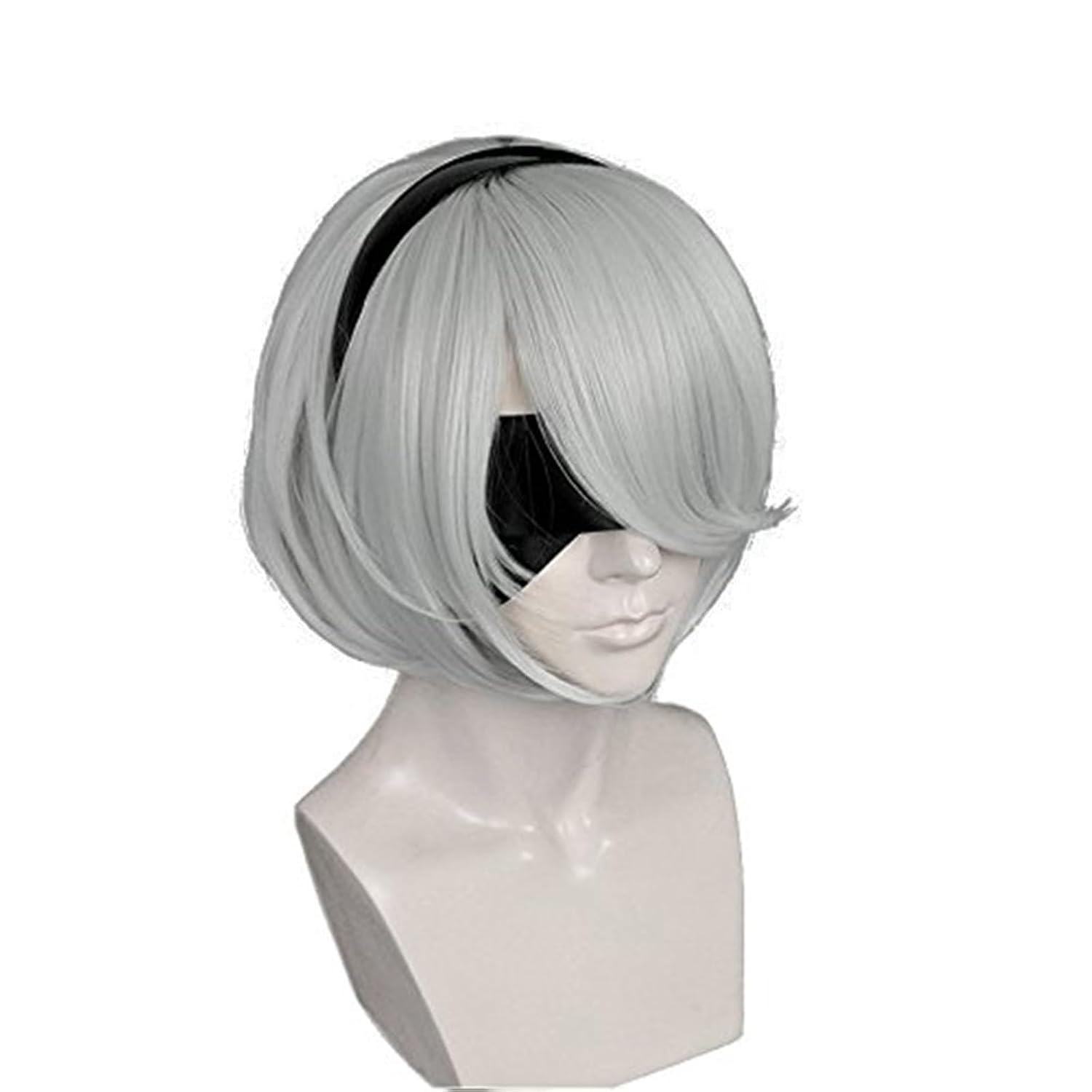 ANOGOL Hair Cap+ Grey Bob Wig Cosplay Grey Short Wigs for Anime Costume Gray Straight Synthetic Hair Costume Fancy Dress Halleween Wigs (No Blindfold)