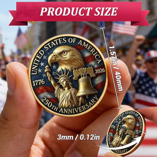 Image of USA 250th Anniversary Commemorative Coin 1776-2026 with Premium Gift Box, America 250 Collectible Coin with American Eagle & Liberty Bell America 250 Merchandise