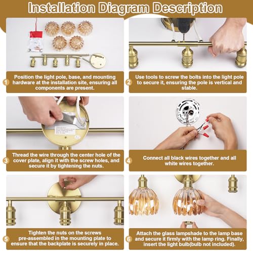 Image of Vintage Bathroom Light fixtures, Gold Vanity Lights, ETL Certified