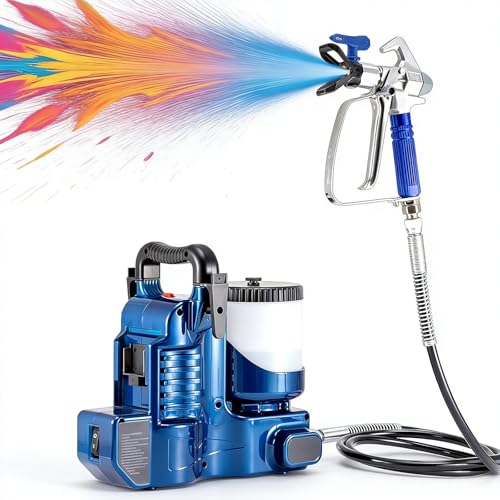 Sunseota 500-W-Akku-Airless-Farbspritzgerät, 1,1 l/min Hochdruck-Farbspritzgerät mit 21-V-Lithium-Akku, 6 Geschwindigkeitsstufen, 1,2-l-Farbbehälter, 15 MPa max. Druck, blaues Hands 2battery