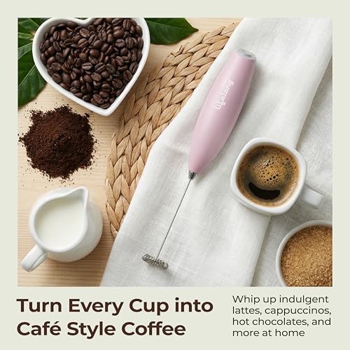 Image of Lifelong Handheld Milk & Coffee Frother with Stand | 2AA Battery-Operated, Stainless-Steel Whisk | Foamer for Coffee, Cream, Matcha, Egg Beater | Portable Kitchen Appliance for Whipping & Mixing(Pink)