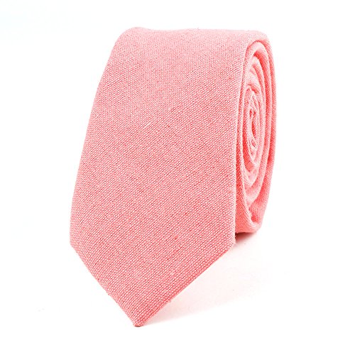 Image of Elfeves Men's Skinny Solid Color Tie Causal Cotton Linen Narrow Slim cut Necktie