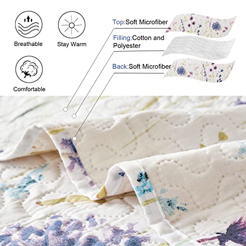 Image of Twin Daybed Cover Set Floral Daybed Bedding 3 Piece Reversible Cozy Day Bed Cover Double Sided Quilt Bedding Purple Flower DayBed Comforter All Season for Twin Bed with 2 Standard Shams,39 inchx75 inch