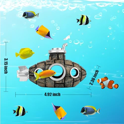 Image of Aquarium Decorations Submarine - Fish Tank Decor with Submarine, Fish Tank Accessories for Betta Fish, Cute Aquarium Ornament (Submarine Bronze)