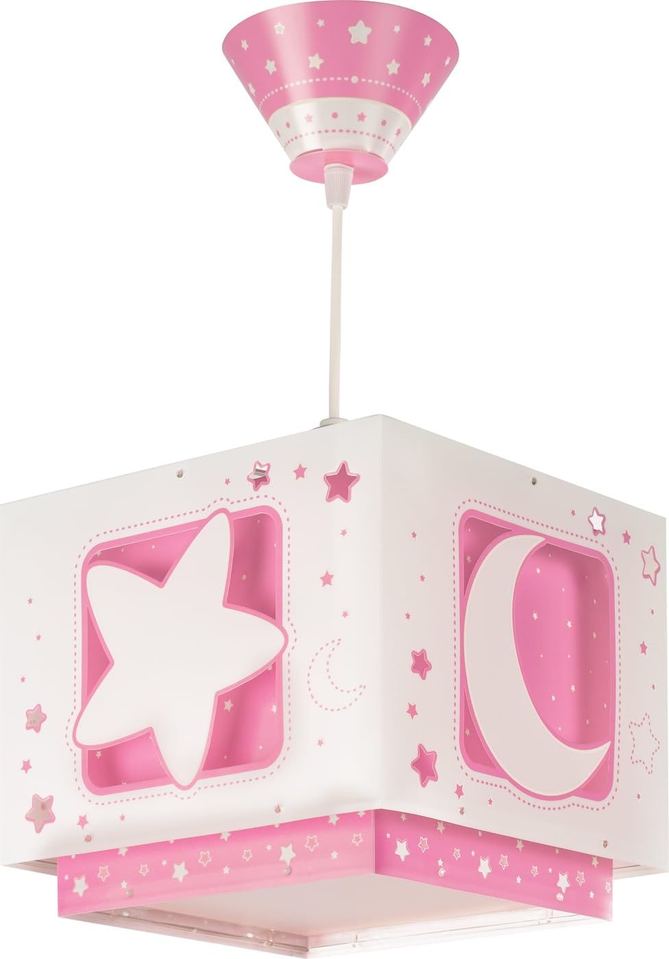 Dalber Lámpara Techo Colgante Infantil Luna y Estrellas Rosa 63232MS E27 | Incluye difusor de luz inferior extraible; Habitación niños; lámparas infantiles; Moonlight