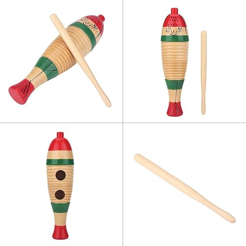 Miniatura 6 de Guiro de madera, colorido pez forma Guiro percusión instrumento musical de percusión instrumento para niños y adultos
