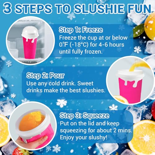 Image of FANS-ONE 500ML Slushie Cup, DIY Magic Slushy Maker Cup, Cool Stuff Things Gadgets for Juices Milk Yogurt Ice Cream Make, Quick Frozen Slushy Cups with Lids & Straw for Boys Girls Teens Kids, Pink