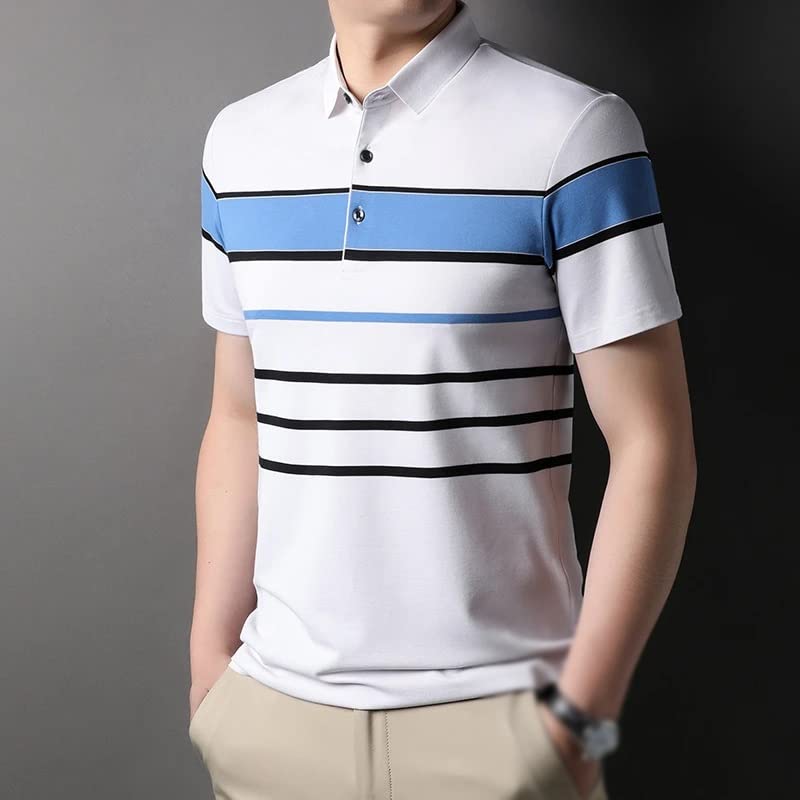 Męska koszulka męska z krótkim rękawem Bawełniana koszulka Lapel Lapel Yarn-Dyed Summer T-Shirt Men