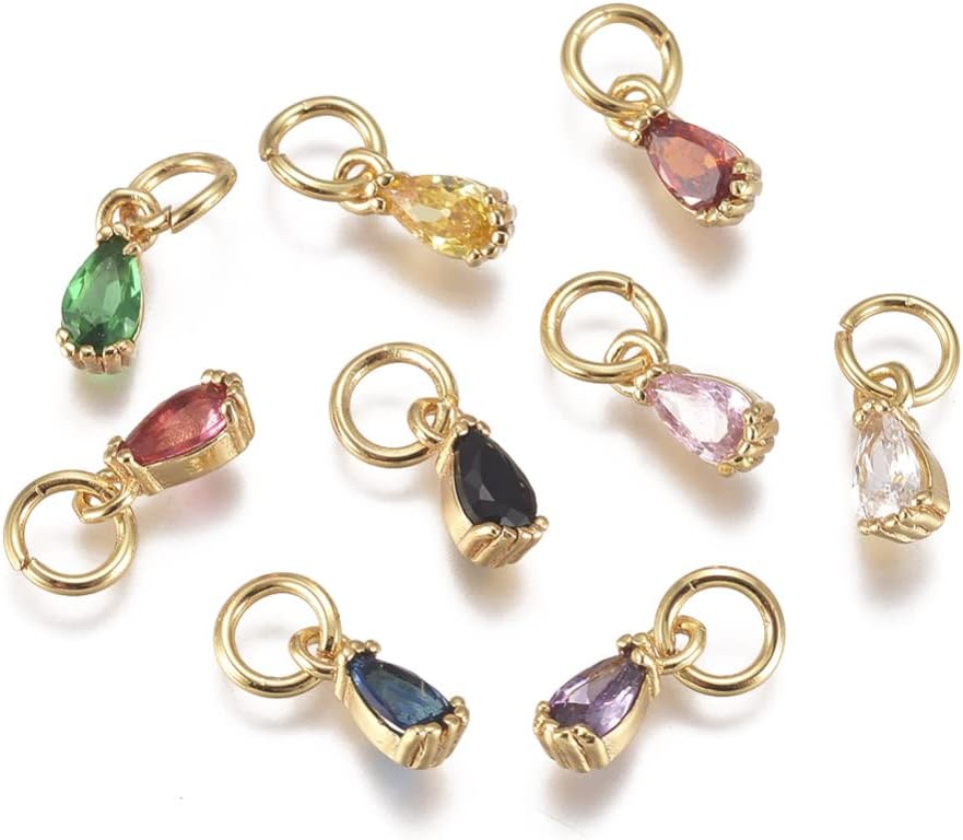 KitBeads 20pcs Real Gold Plated Drop Charms Cubic Zirconia & Clear Crystal Teardrop Charms for Jewelry Making