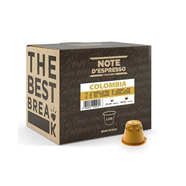 Note d'Espresso - Colombia - Cápsulas de Café - Compatibles con Cafeteras NESPRESSO* - 100 caps