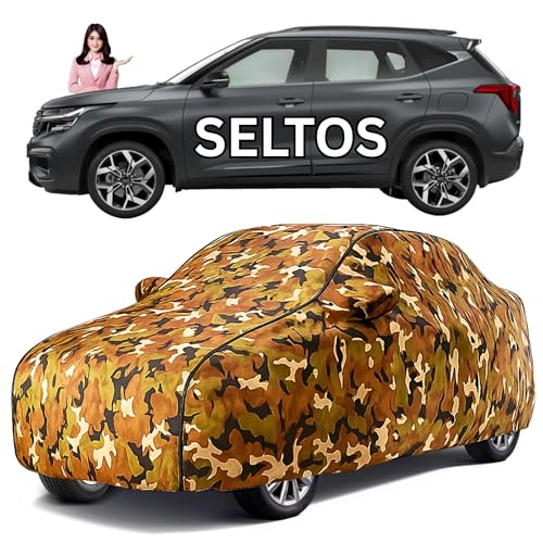 Image of Car Cover for Kia Seltos All Model & Years (2019-2024) 100% Waterproof with Mirror Pockets, Triple Stitched Bottom Elastic Dustproof Full Body Protection Heat & UV Resistant, Jungle