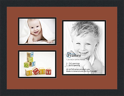 ArtToFrames Collage Photo Frame Double Mat with 1-8x10 and 2-5x7 Openings and Satin Black Frame