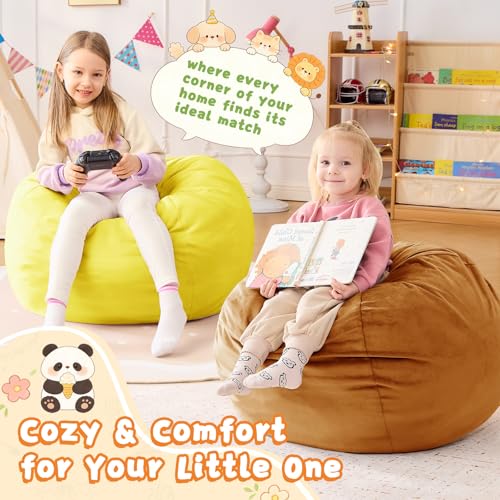 Image of Bean Bag Chairs for Kids - 2.5FT Round Memory Foam Furniture BeanBag Chair - Kids /Teens Bean Bag Sofa with Soft Micro Fiber Cover - Fluffy Couch for Playroom Living Room Bedroom, Yellow