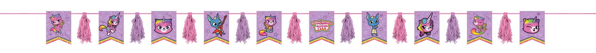 amscan - Guirnalda de banderines y borlas con diseño de unicornio y mariposas, multicolor