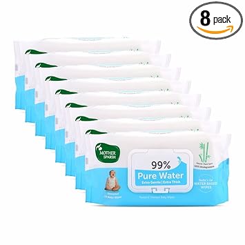 Mother Sparsh 99% Pure Water (Unscented) Baby Wipes I Natural Plant Made Fabric - Super Thick I 72 pcs/Pack - Pack of 8 - image, photos