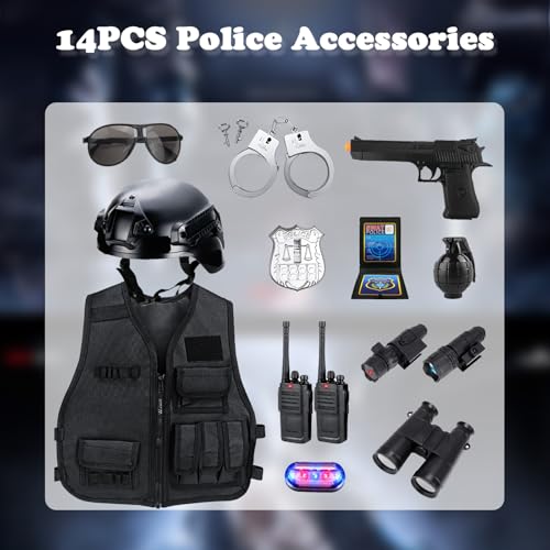 Disfraz completo de policía para niños con 14 piezas miniatura 6