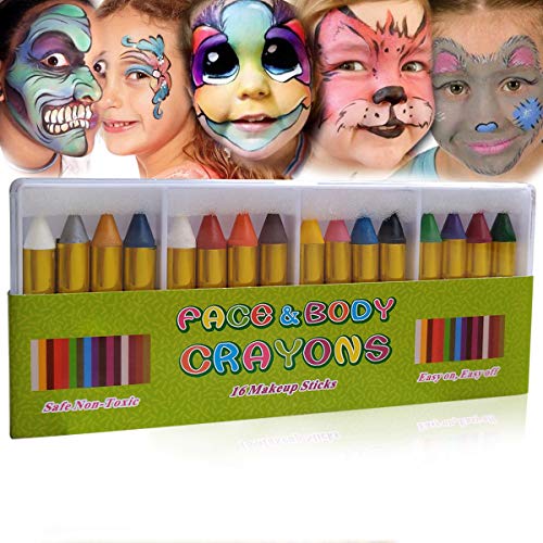 UVEEFUN 16 Colors Face Paint Crayons Face and Body Paint Sticks Body Tattoo Crayons - Halloween Makeup