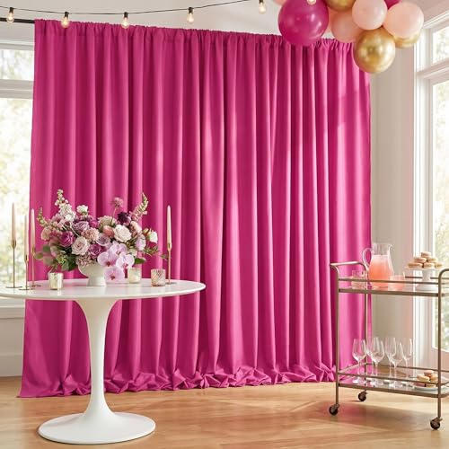 Image of Hot Pink Backdrop Drapes Curtain: Polyester Wedding Party Photography Backdrop Fabric - Fuchsia Birthday Photo Background 6 Panels 5x10ft