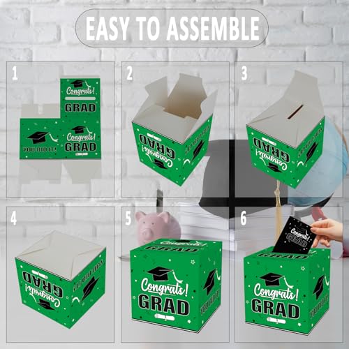Image of Graduation Card Box 2026, Green Foldable Cardboard Card Box for Party, 2026 Graduation Party Decorations, Green Graduation box