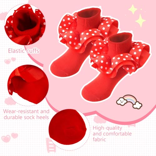 Girls Ruffle Socks for Toddler Baby,Girl Double Lace Socks-Cute Polka Dot Sock,Turn Cuff Frilly Ankle Sock ﻿4
