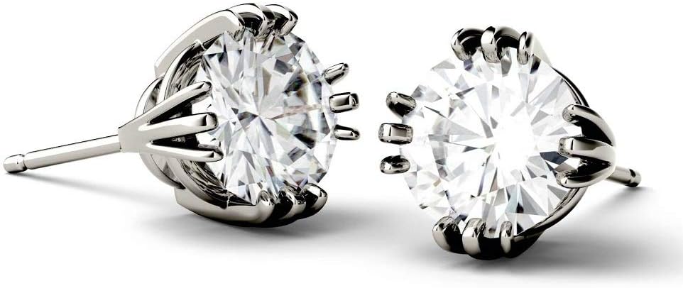 2.00CT Brilliant Round Cut, VVS1 Clarity, Colorless Moissanite Diamond, 925 Sterling Silver, Triple Prong Stud Earrings Screw Back, Perfact for Gift Or As You Want