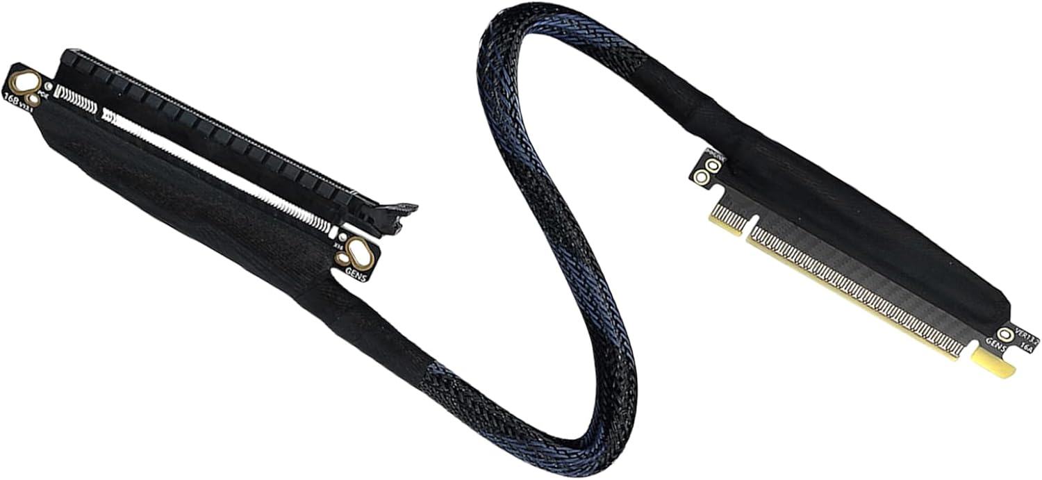 Advanced PCIE5.0 X16右エントリGPU延長ケーブル180度回転ブレイドのスリーブと低信号減衰