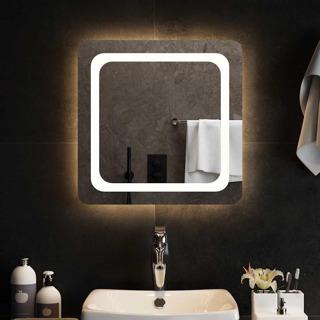 Espejo de baño LED de 50 x 50 cm, cristal con protección IP65, interfaz USB, espejo de maquillaje para baño, espejo de pared con gancho para fácil montaje, espejo cosmético para pasillo y