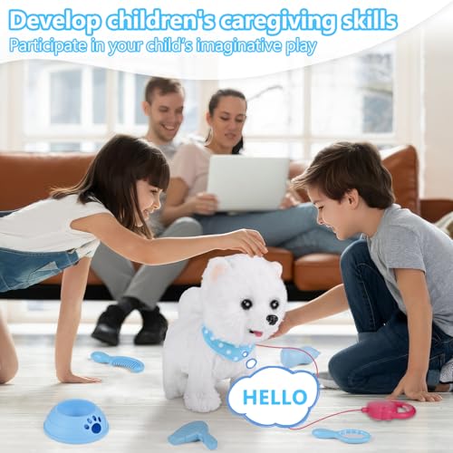 Zoelele Plüsch Spielzeug für Kinder, Elektronische Haustiere mit Fernbedienung Leine, Interaktives Haustierspielzeug Hund, Walking, Zunge heraus, Dogcall & Wagging Tail, Friseur Set Fütterung Zubehör