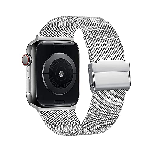 Coholl Bracelets compatibles avec Apple Watch 6 - 44 mm, 42 mm, 40 mm, 38 mm SE - Bracelet classique en maille métallique pour iWatch Series 7 6 5 4 3 2 1 (38/40/41mm, argent) Cover