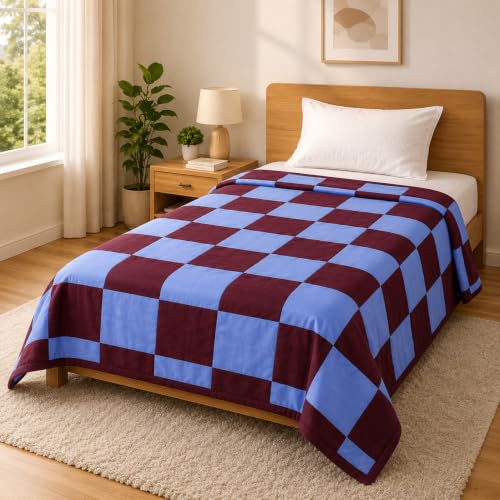 Image of Single Bed Dohar Premium Maroon Grid | Lightweight Summer Quilt | Soft Microfiber AC Blanket | Breathable All Season Comforter | Skin Friendly Bed Cover