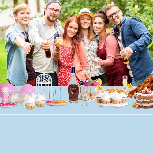 Image of WNINK 3 Pack Light Blue Rectangular Plastic Tablecloths, Blue Disposable Table Covers 54 inch x 108 inch Baby Blue Table Cloths for Baby Shower, Birthday, Bridal Shower, Engagement Wedding Parties