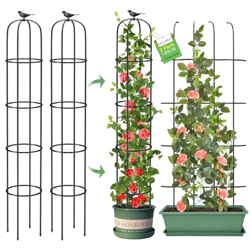 Tower Obelisk Garden Trellis for Climbing Plant，6.2FT/74.4" Rustproof Metal Potted