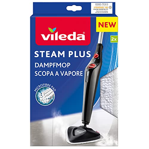Vileda Steam Plus - Almohadillas de recambio para fregona, microfibra, fácil de colocar, duraderas, color blanco (2 por paquete)