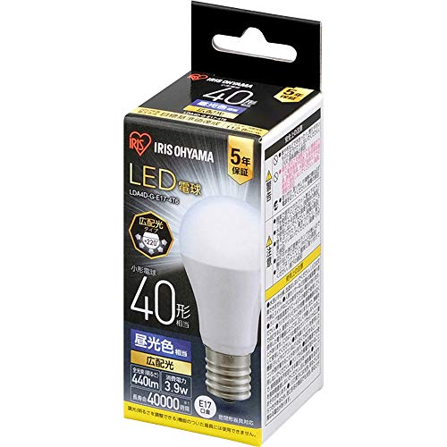 アイリスオーヤマ LED電球 口金直径17mm 広配光 40W形相当 昼光色 密閉器具対応 LDA4D-G-E17-4T6