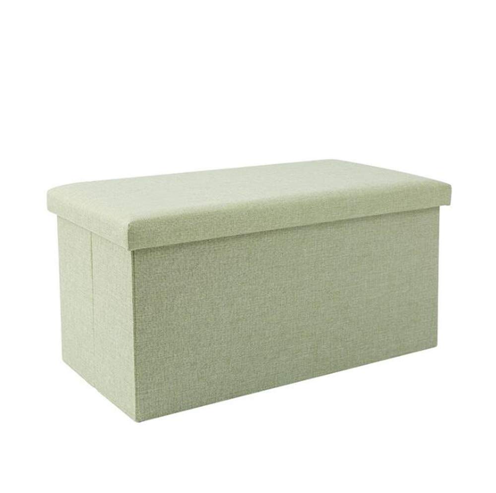 Tabouret de canapé pliable en lin vert avec grand coffre de rangement intégré
