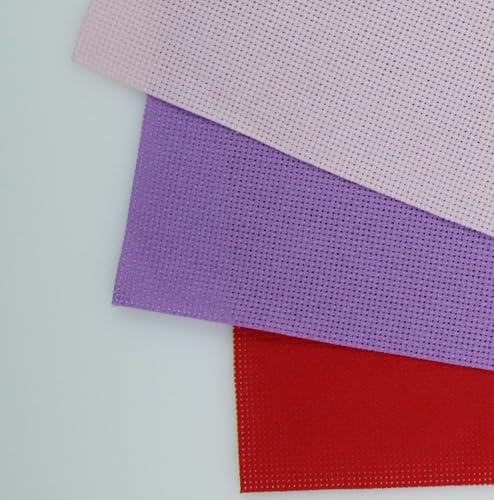Image of KCS 3 pc of 15 inch x 18 inch(38cmx45cm) Counted Cross Stitch Cotton Aida Cloth Needlework Rolled Fabric Box,18CT,Lavender+Pink+Red