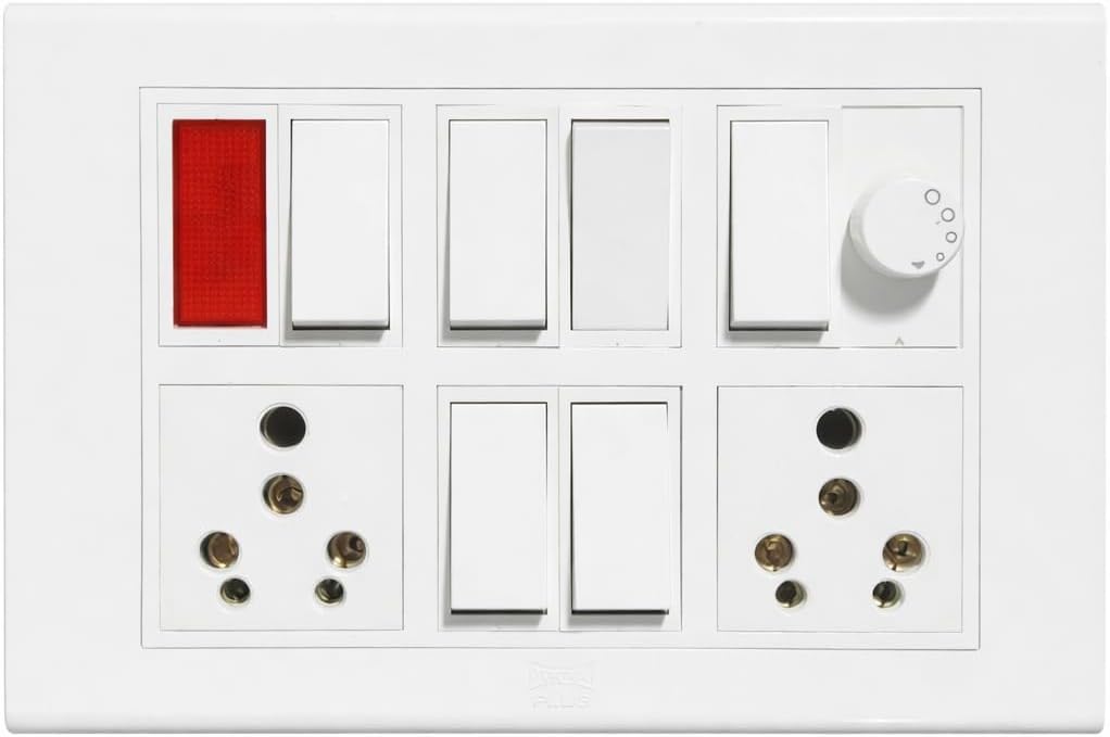 Electrical Switchboard with 8 Switches, 1 Socket, 1 Dimmer, White, Modular Design