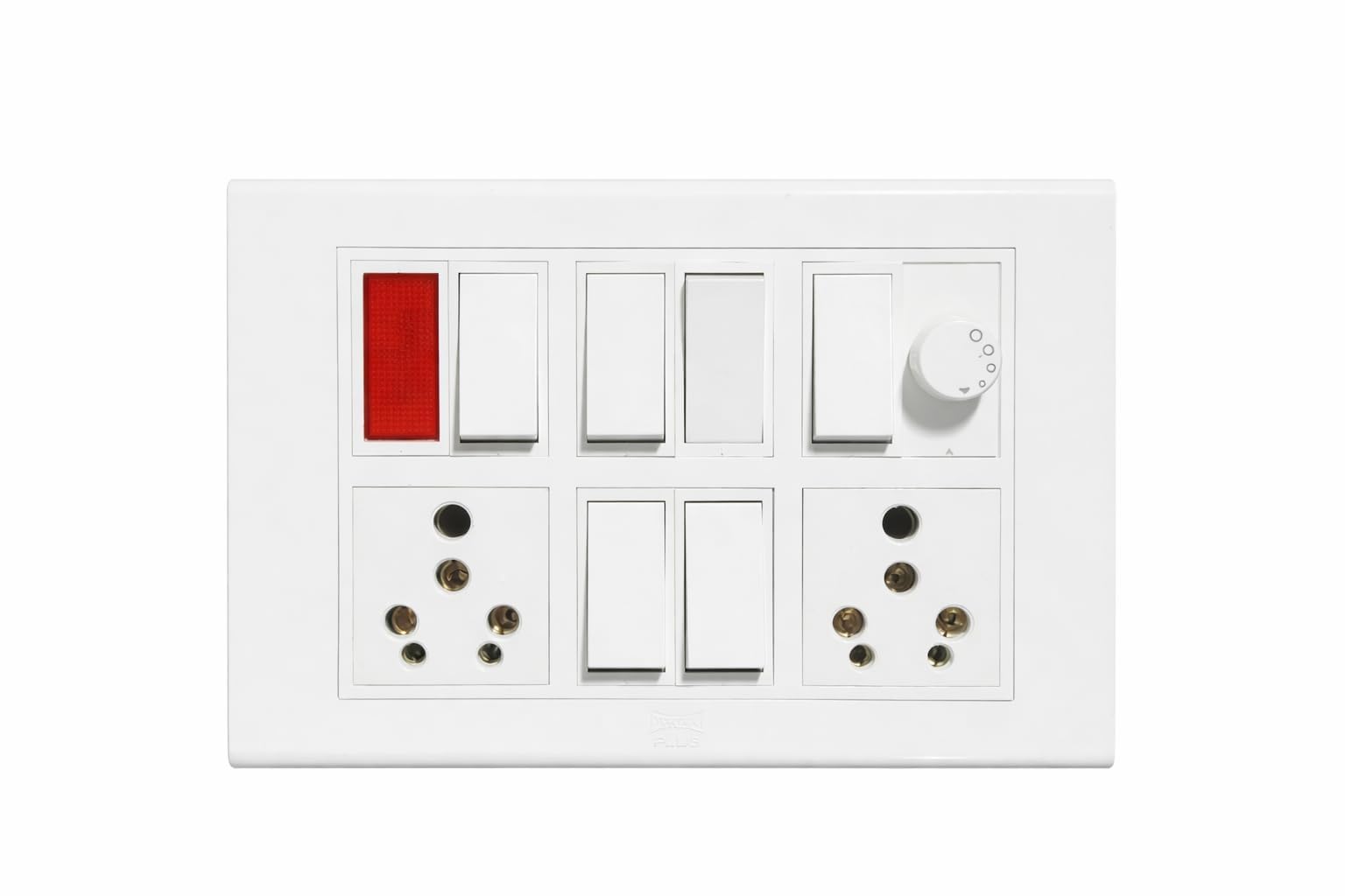 electrical switchboard with 8 switches, 1 socket, 1 dimmer, white, modular design